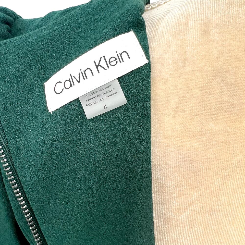 CALVIN KLEIN Scuba Crepe Midi Dress Size 4 Malachite Green 3/4 Puff Sleeve NWT - Picture 10 of 12